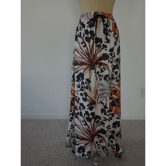 Women's Boho Floral Print Maxi Skirt XL Drawstring Waist Flowy 40" Long - Picture 3 of 8